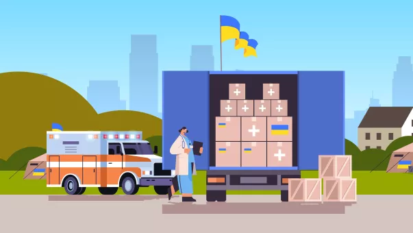 Humanitarian aid delivery to Ukraine illustration