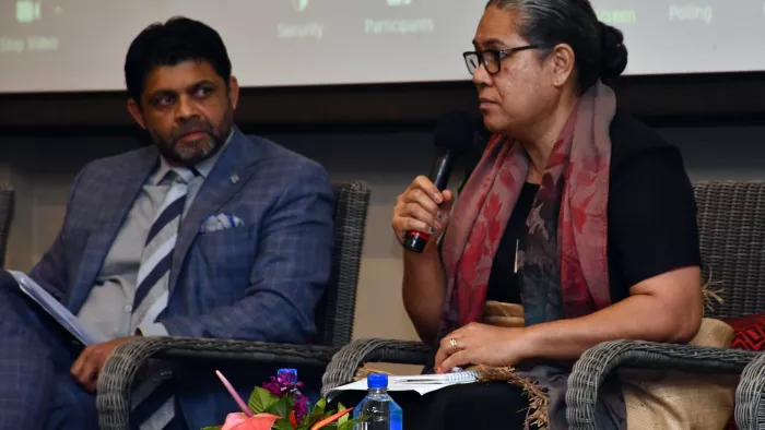 PIANGO Executive Director Emeline Ilolahia, at the 1st UN Pacific Forum on Business and Human Rights