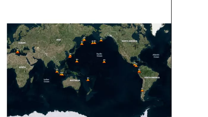 map with volcanoes