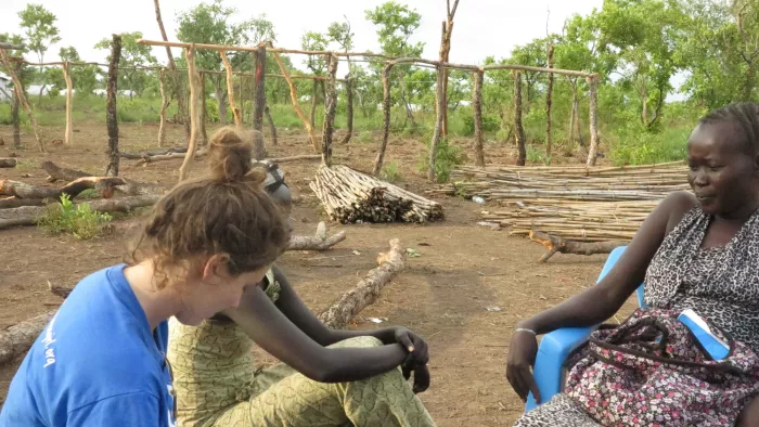 Humanitarian worker interviewing. women