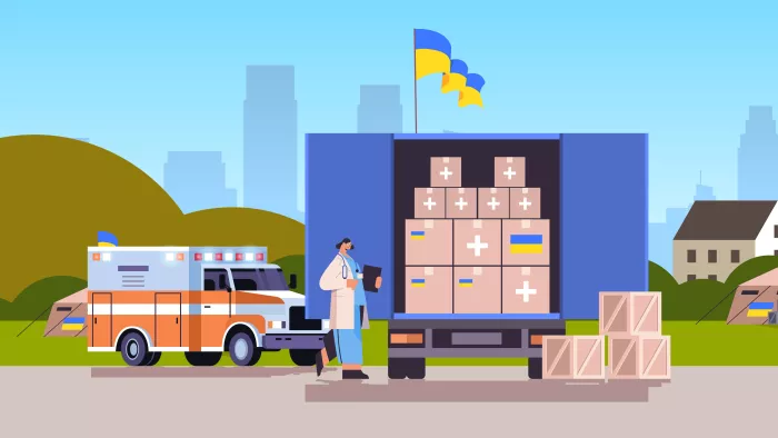 Humanitarian aid delivery to Ukraine illustration