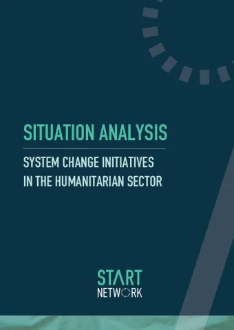 Cover picture of the report and has the title 'SITUATION ANALYSIS SYSTEM CHANGE: INITIATIVES IN THE HUMANITARIAN SECTOR'