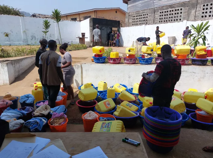 Humanitarians distributing kits