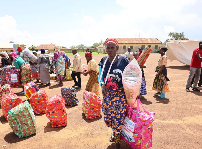 A woman collecting items from the distribution centre