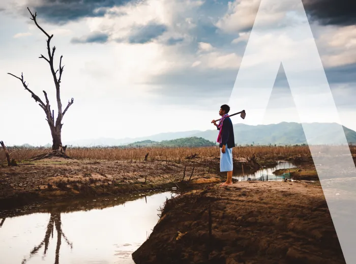 Man in a flooded landscape