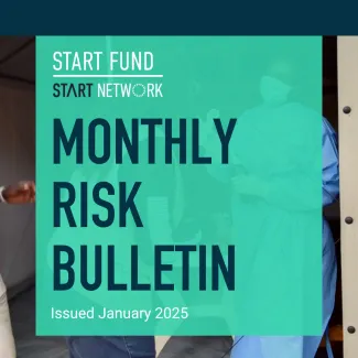 a cover image showing blue text "Monthly Risk Bulletin" over a green background