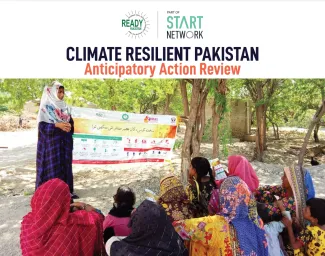 cover image of the report shows a photo of women sitting and listening to speaker in an outdoor setting