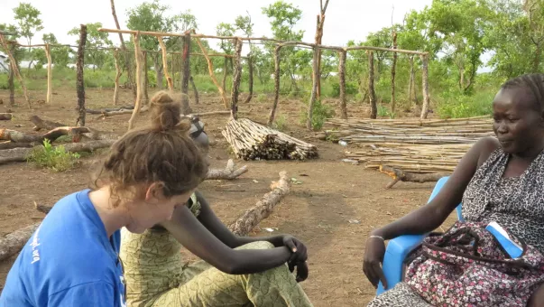 Humanitarian worker interviewing. women