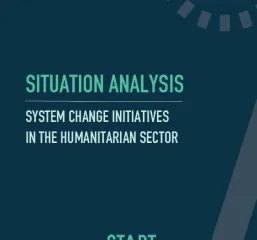 Cover picture of the report and has the title 'SITUATION ANALYSIS SYSTEM CHANGE: INITIATIVES IN THE HUMANITARIAN SECTOR'