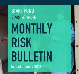 a cover image showing blue text "Monthly Risk Bulletin" over a green background